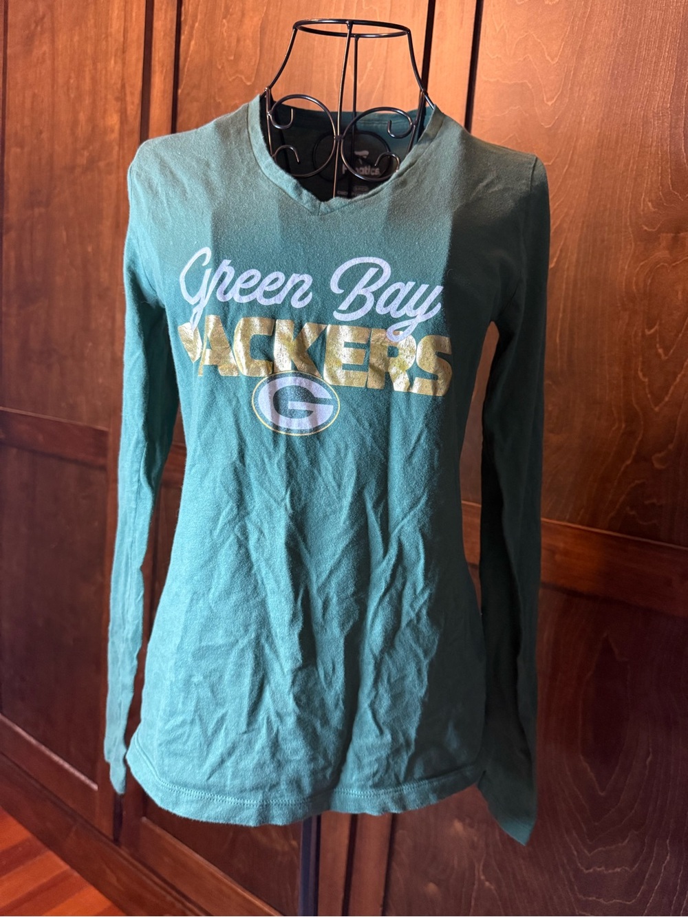 Fanatics Green Long-Sleeve V-Neck Tee with nfl Green Bay packers Team Logo